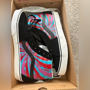 Vans Black and Red High-Top Sneakers with Geometric Design